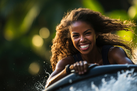 Portrait of a beautiful young african american woman riding on a, a Person Photo by AS photostudio