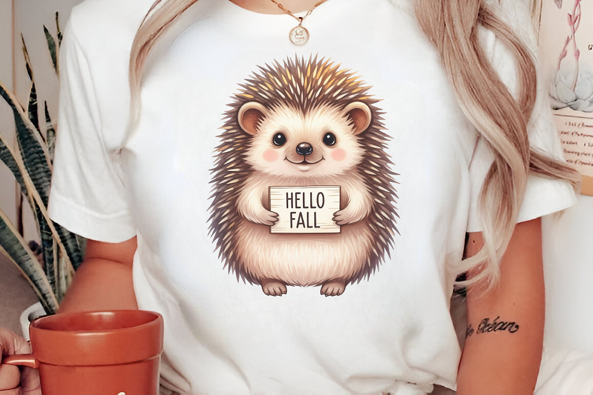 Watercolor Autumn Cute Hedgehog PNG, an Illustration by Craft Nest (Photo 8 of 9)