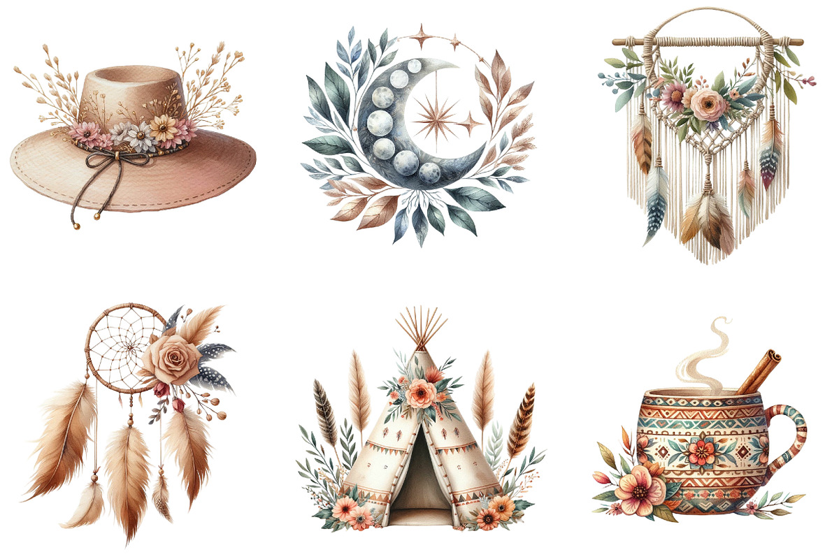 Boho Clipart Bundle PNG, an Illustration by DreamArtGraphic (Photo 2 of 7)