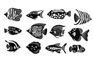 Coral sea fish silhouettes. Exotic, an Animal Illustration by Vectorbuum