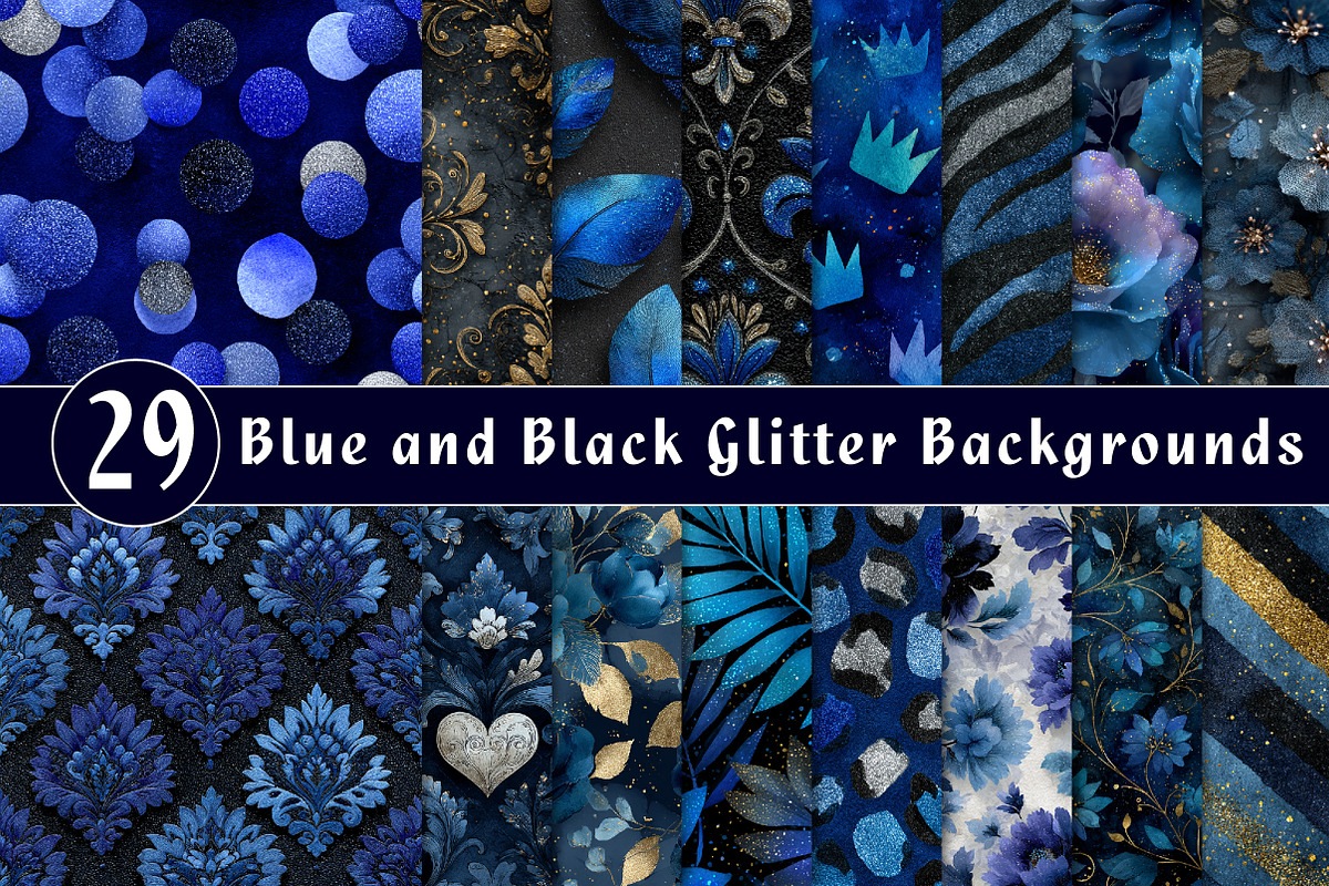 Blue and Black Glitter Backgrounds, an Illustration by CreationArt (Photo 1 of 5)
