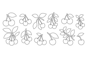 Cherry fruit outline set. Minimalist, a Food Illustration by GraphiShop