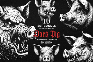 10 Bundle Dark Art Pig Beast Scary, an Illustration by Morspective