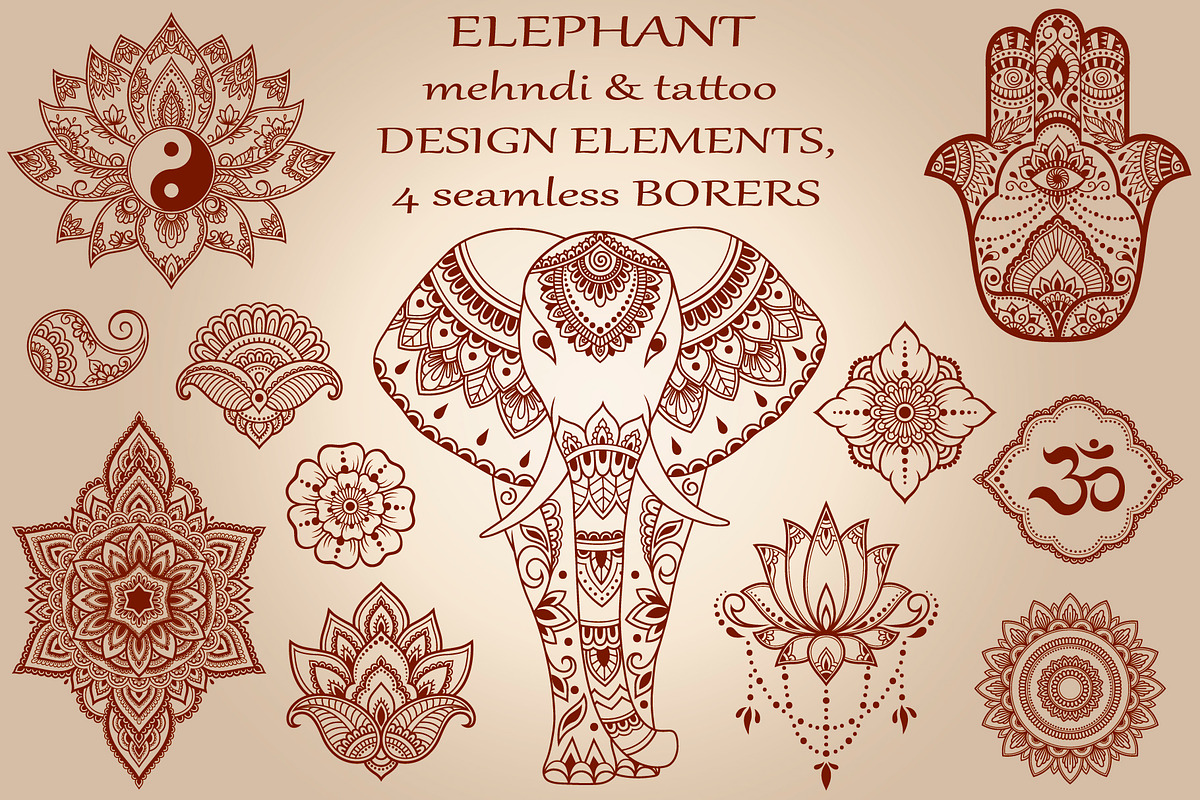 Elephant,decorative elements, a Decorative Illustration by Katika Shop (Photo 1 of 8)