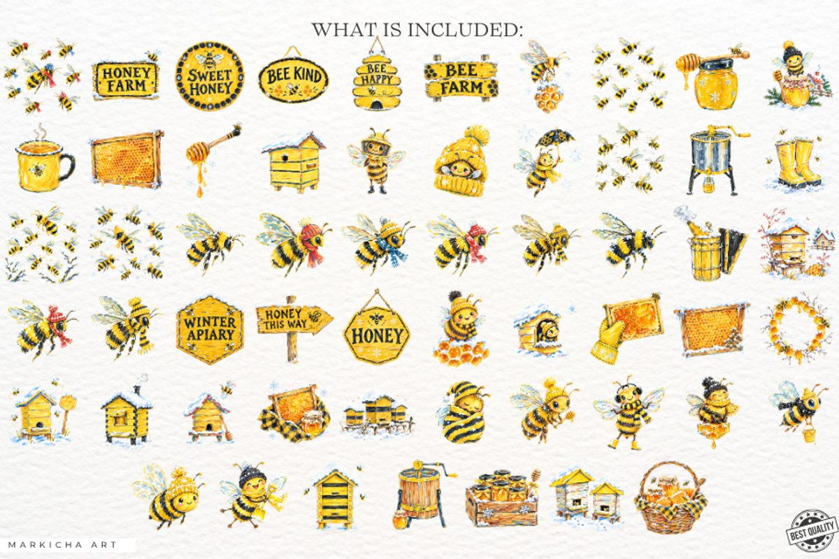 Winter Bees Garden Clipart, a Seasonal Illustration by Markicha Art (Photo 4 of 5)