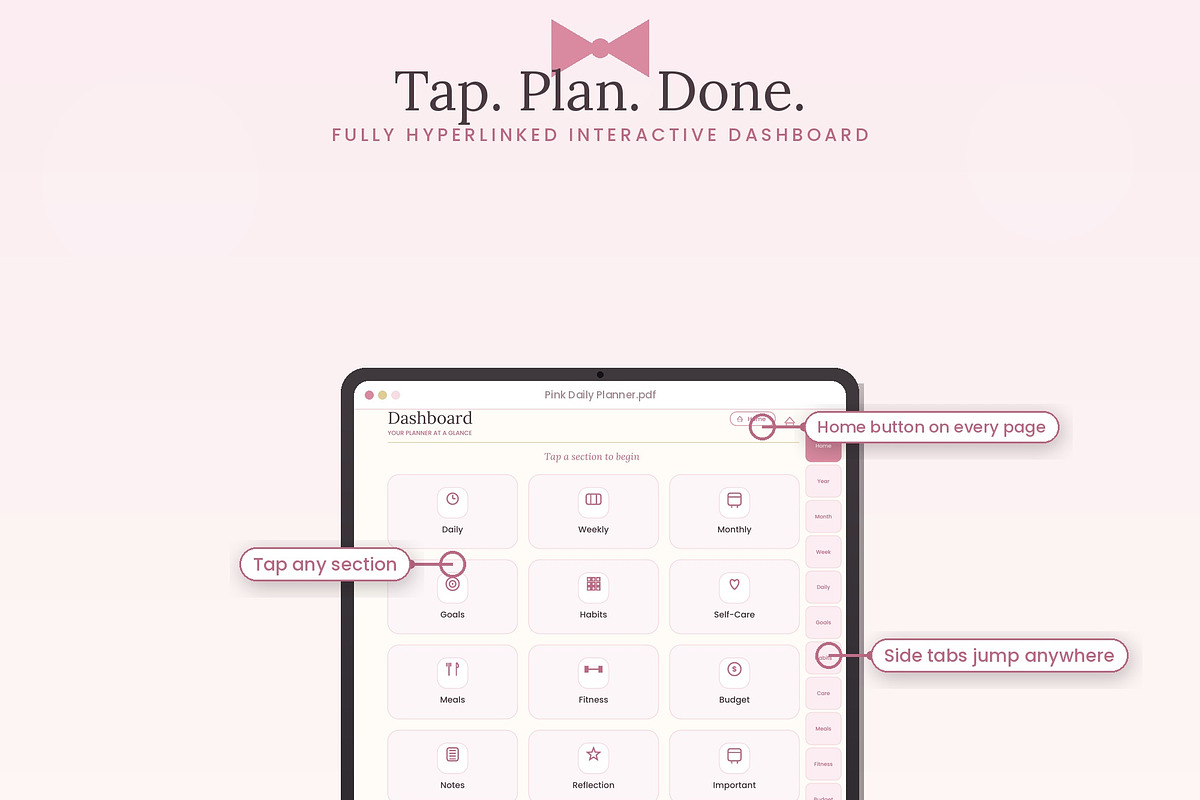Pink Daily Planner | Hyperlinked, a Poster Template by HeavensStar (Photo 2 of 12)