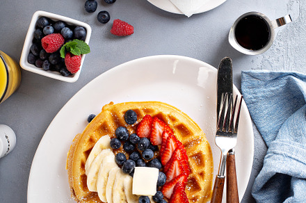 Waffle with fresh fruit, a Food & Drink Photo by farwasser