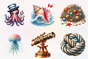 Watercolor Nautical Summer Clipart, an Illustration by CreationArt (Thumbnail 2 of 5)