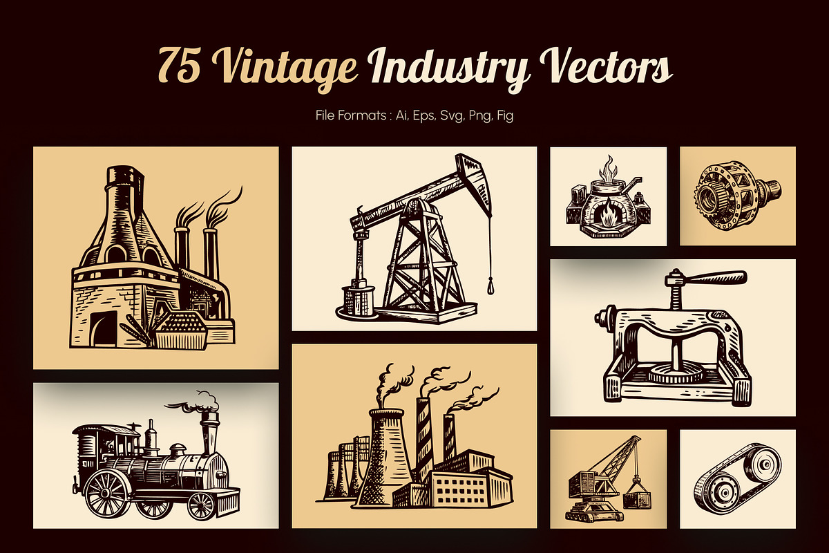 Vintage Industry Illustration Set, an Object Illustration by Prosymbols (Photo 1 of 10)