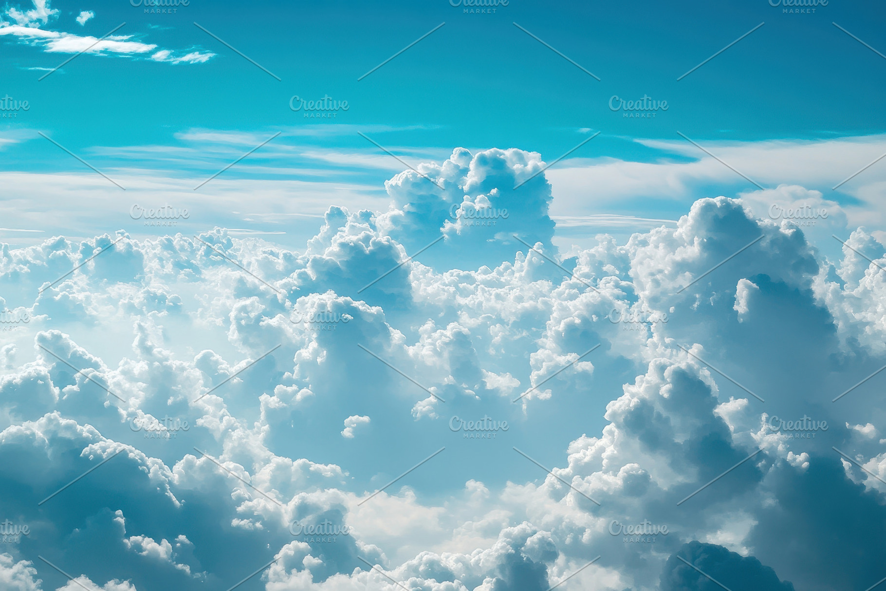 Cloud formations in a bright blue sk, a Photo by Tanuart