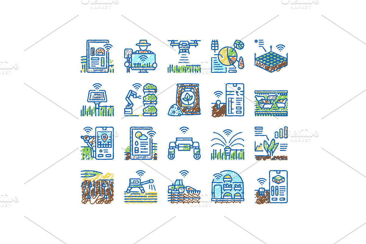 farm smart agriculture farmer icons, an Object Illustration by pikepicture