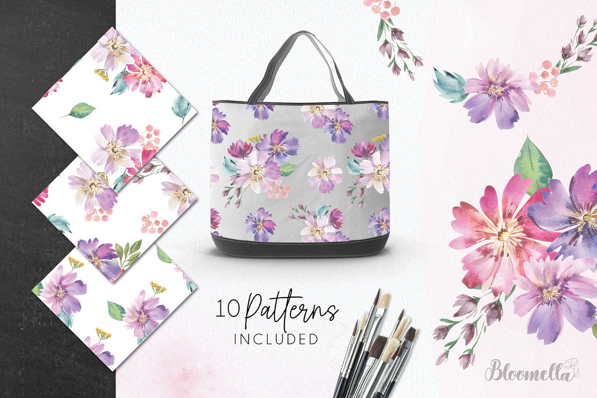 Watercolour Flowers Pink Florals, a Decorative Illustration by Bloomella (Photo 5 of 8)
