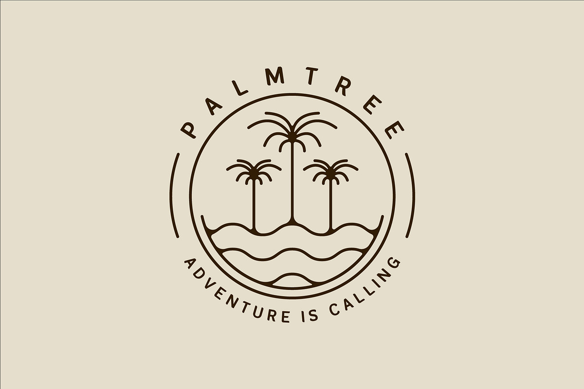 palm tree and ocean waves line art, a Branding & Logo Template by zyxroun shop