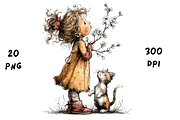 Whimsical Floral Girl & Kitten, an Animal Illustration by GiraffeCreative (Thumbnail 6 of 20)