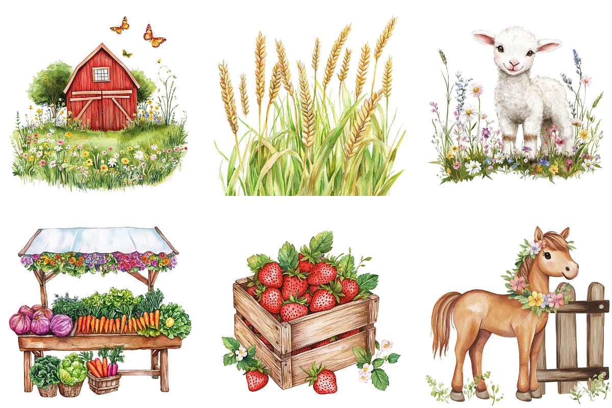 Watercolor Spring Farm Clipart, a Seasonal Illustration by DreamArtGraphic (Photo 3 of 4)