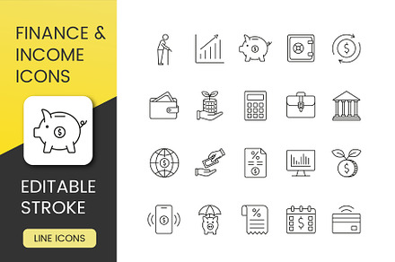 Finance & Income Icon Set, an Outline Icon by Grand Design