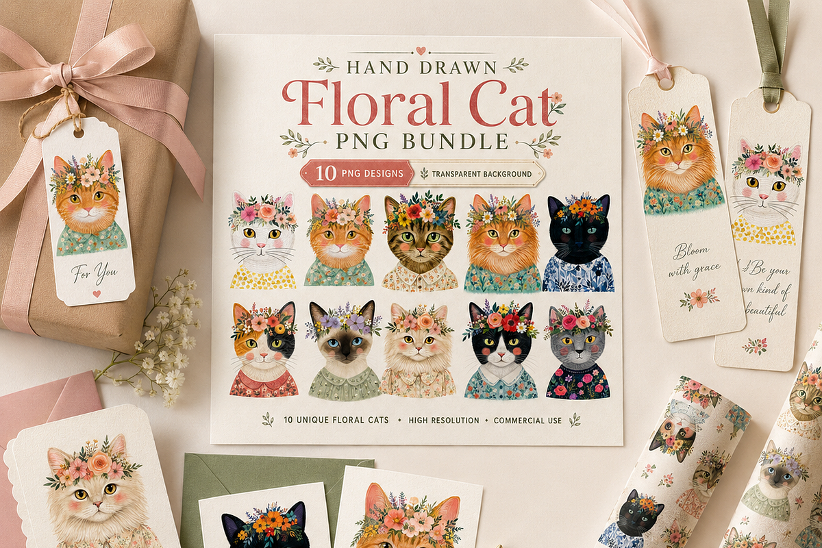 Floral cat clipart, an Object Illustration by HeavensStar (Photo 5 of 5)