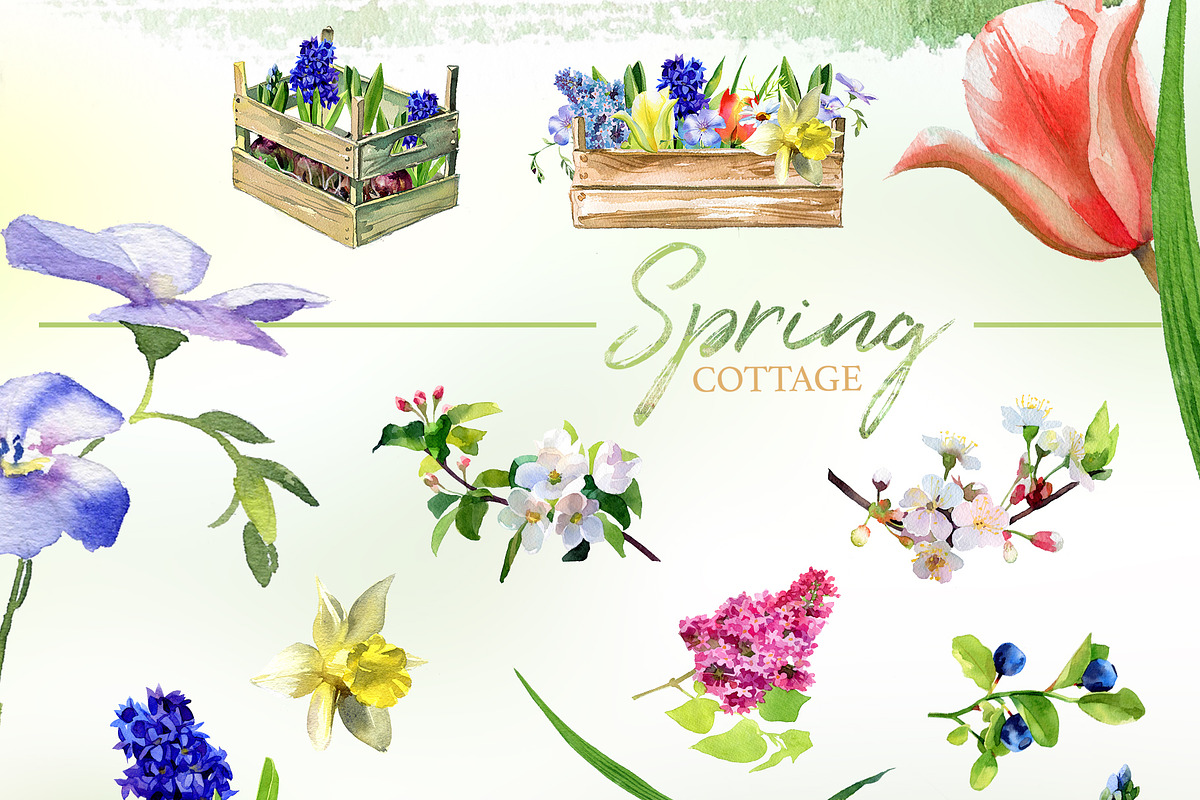 Authentic Hand-Drawn Spring Cottage, a Decorative Illustration by ...