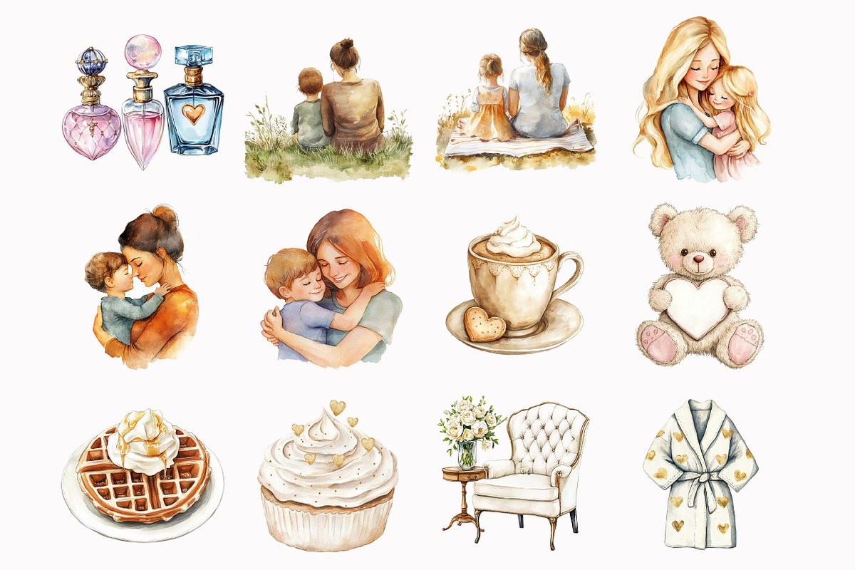 Watercolor Mothers Day ClipArt, an Illustration by Design Market (Photo 3 of 4)