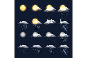 Meteo Realistic Icon. Clouds Sun