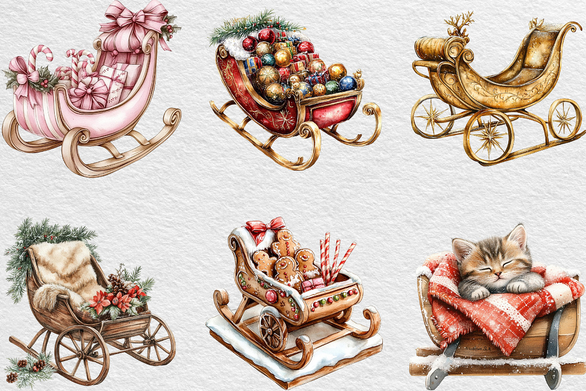 Christmas Sleigh Sublimation Clipart, an Illustration by Black Bird Studio (Photo 6 of 6)