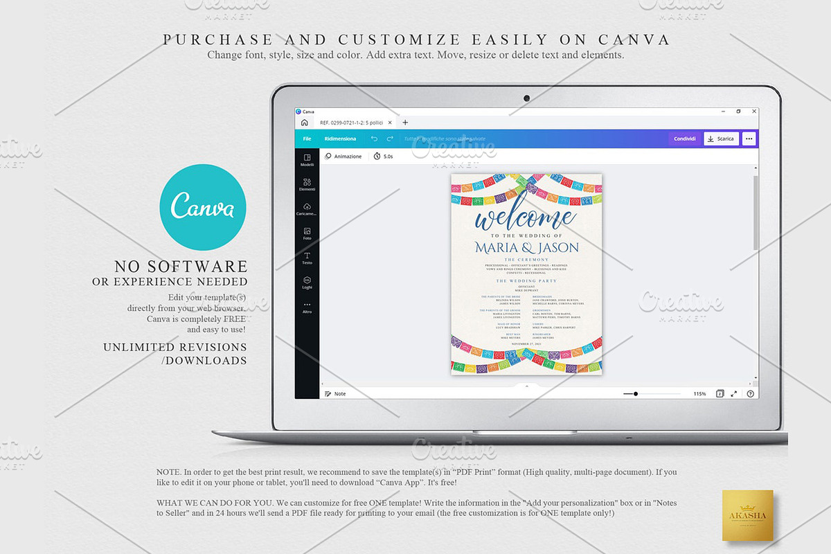 Mexican Wedding Program | CANVA, a Stationery Template by Creative Market (Photo 4 of 6)