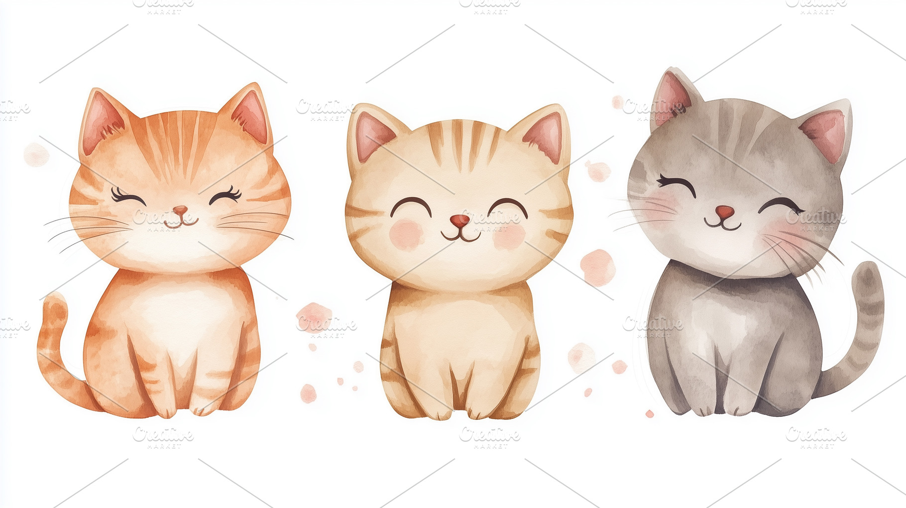 Three cute little aquarelle cats, an Animal Photo by MistyDay