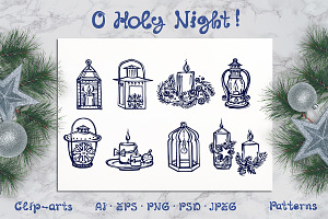 Hand drawn candles and lanterns