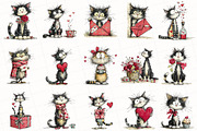 Whimsical Valentine Cat Clipart, an Illustration by OK Design (Thumbnail 3 of 6)
