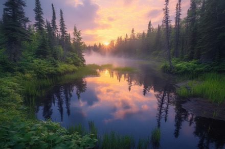 Serene river reflects the vibrant, a Photo by Pavel_design