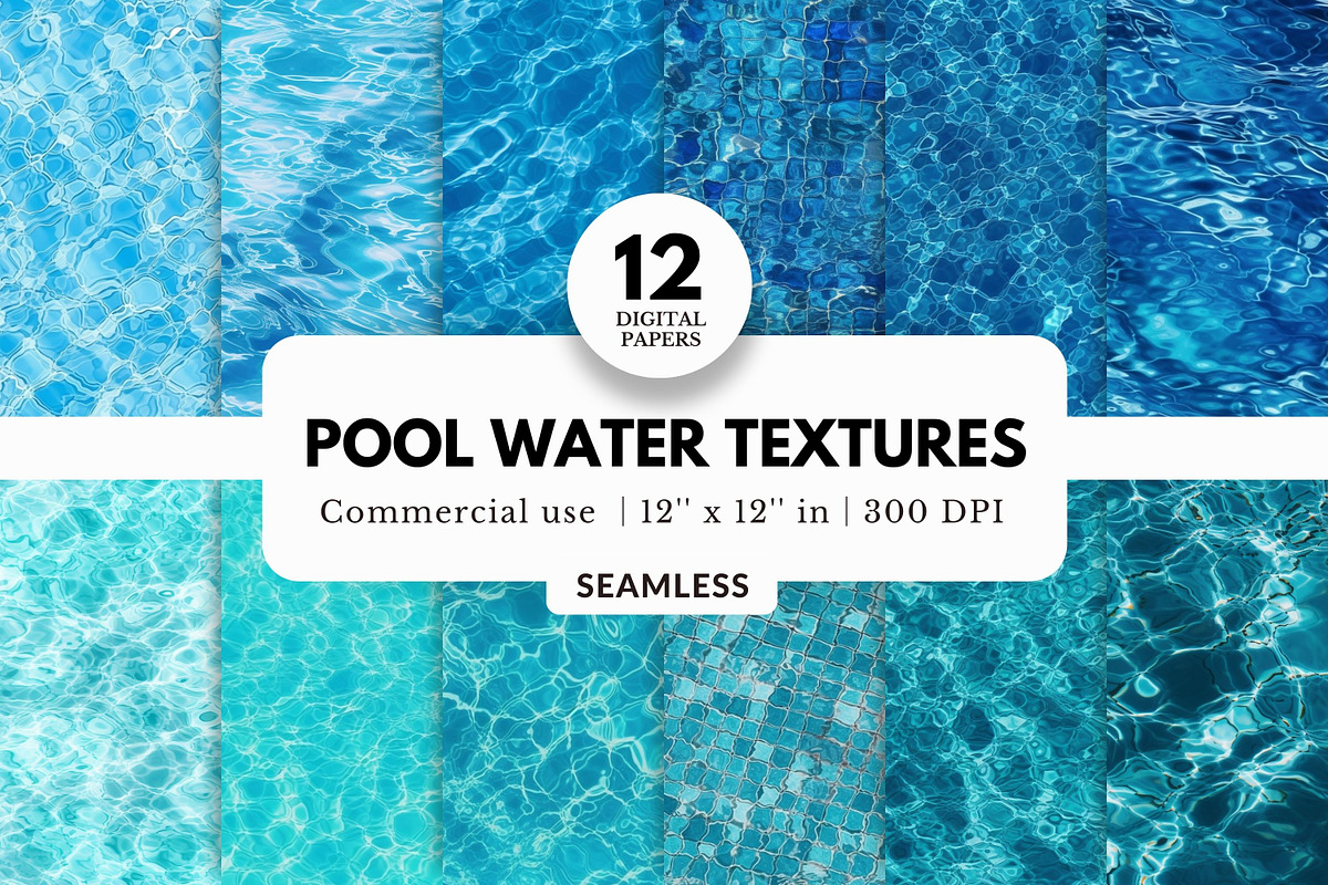 12 Pool Water Digital Papers, a Texture Graphic by NorthWindPixels