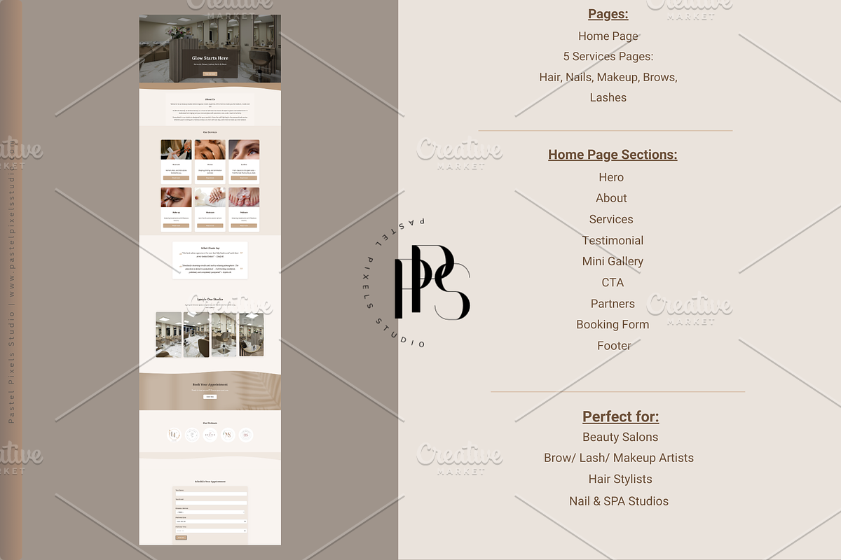 Beauty Salon HTML Website Template, a HTML Template by Pastel Pixels Studio (Photo 2 of 5)