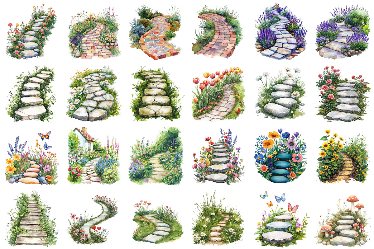 Watercolor Summer Pathway Clipart, an Illustration by designcity5 (Photo 2 of 5)