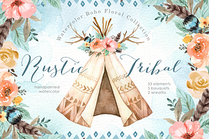 Rustic Tribal Watercolor Clip Art