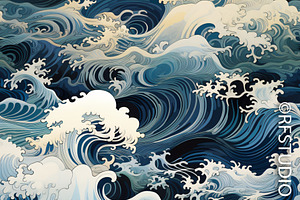 Mighty Sea Waves. Seamless Bundle 2