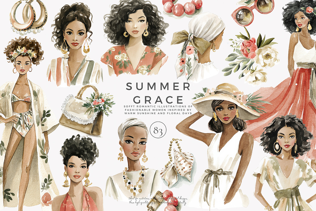 Summer watercolor clipart set, a Decorative Illustration by Patishop Art (Photo 1 of 9)