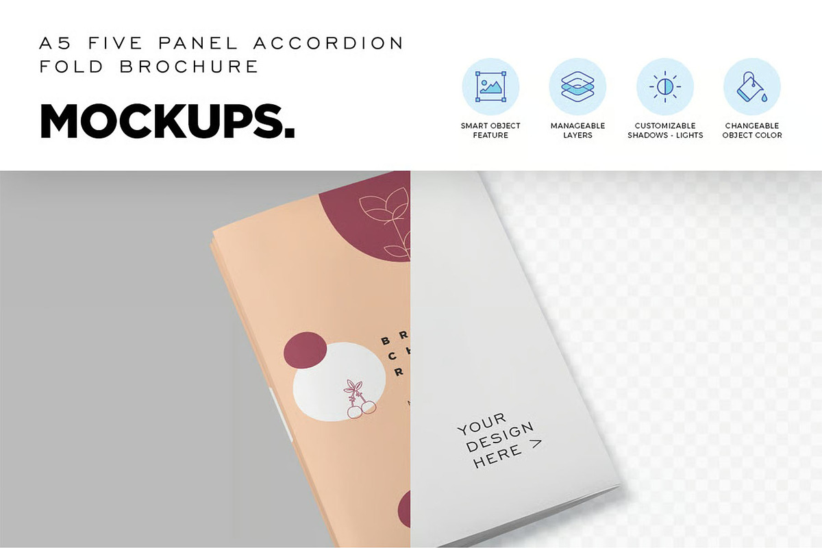 A5 5 Fold Accordion Flyer Mockups, an Advertising Mockup by megostudi0 (Photo 6 of 7)