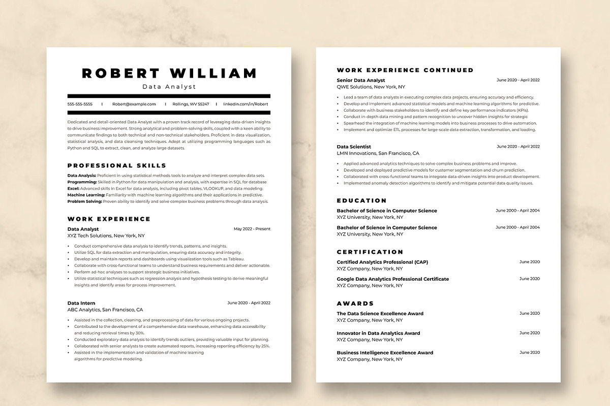 Data Analyst Resume Template, a Resume Template by ResumeInventor (Photo 3 of 9)