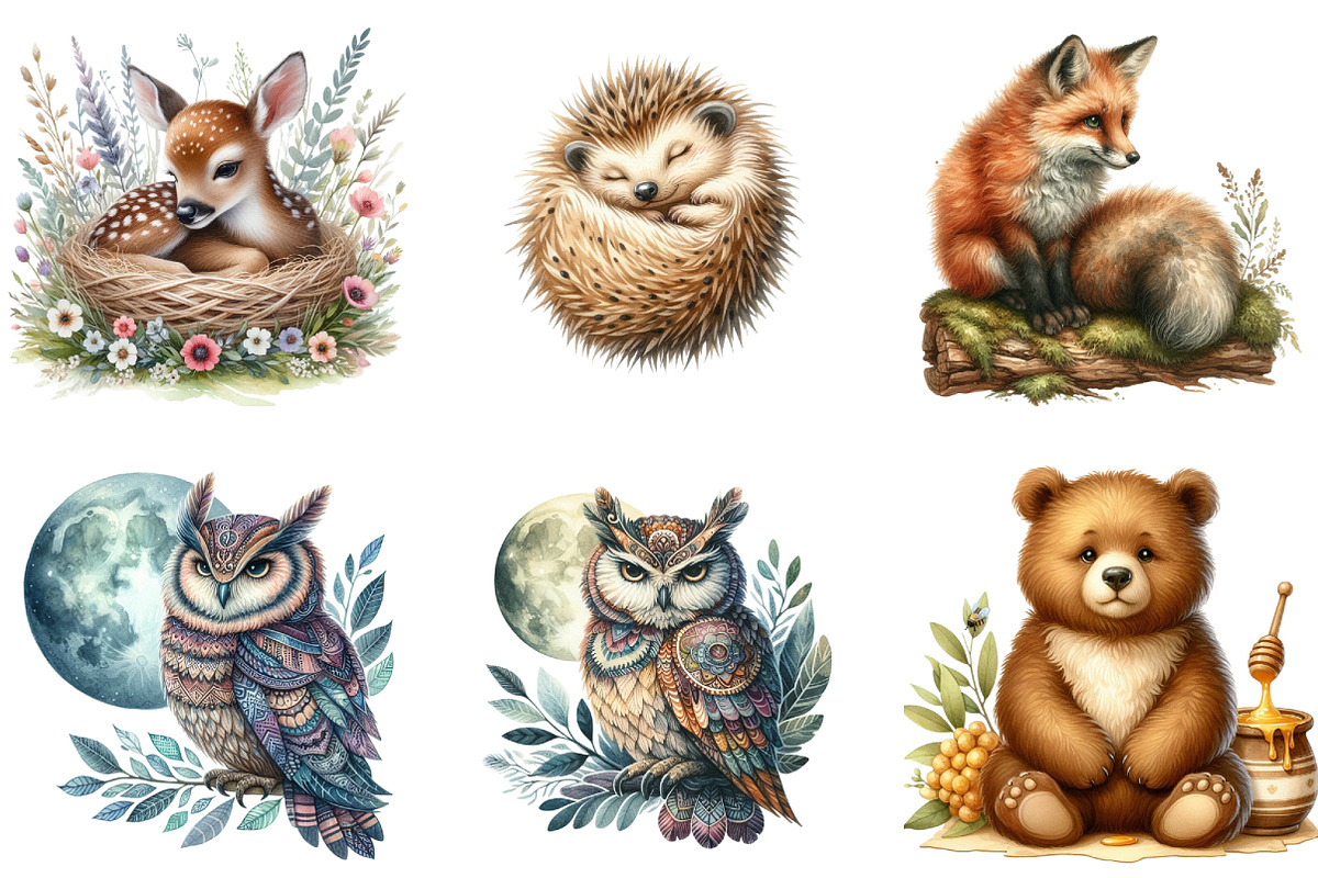 Woodland animals Clipart, a Seasonal Illustration by DreamArtGraphic (Photo 2 of 4)