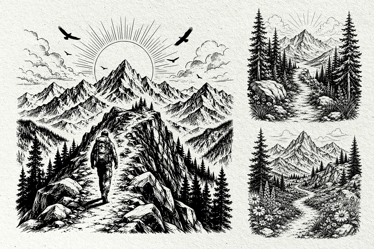 Hiking Scenes Adventure Graphics, a Sport Illustration by DENIDigitalArtSudio (Photo 6 of 7)