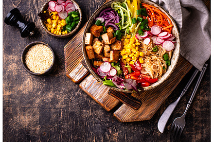 Vegan healthy poke bowl with tofu