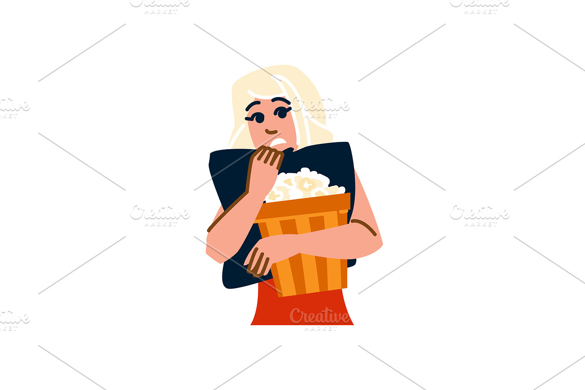 Scared blonde woman watching a, an Illustration by pikepicture