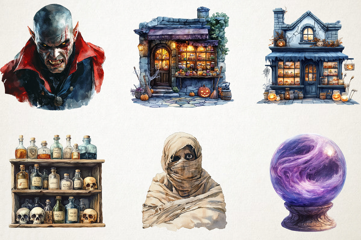 Massive Halloween Watercolor PNG Set, an Illustration by RobertsArt (Photo 6 of 7)