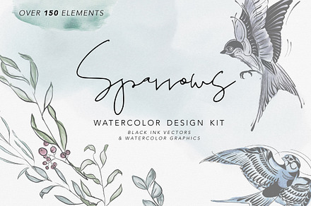 Sparrows Watercolor & Ink Design Kit