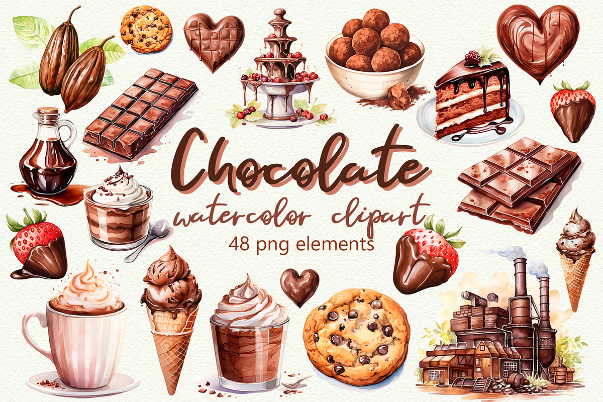 Chocolate Watercolor Clipart, a Food Illustration by Anna Design Studio (Photo 1 of 7)
