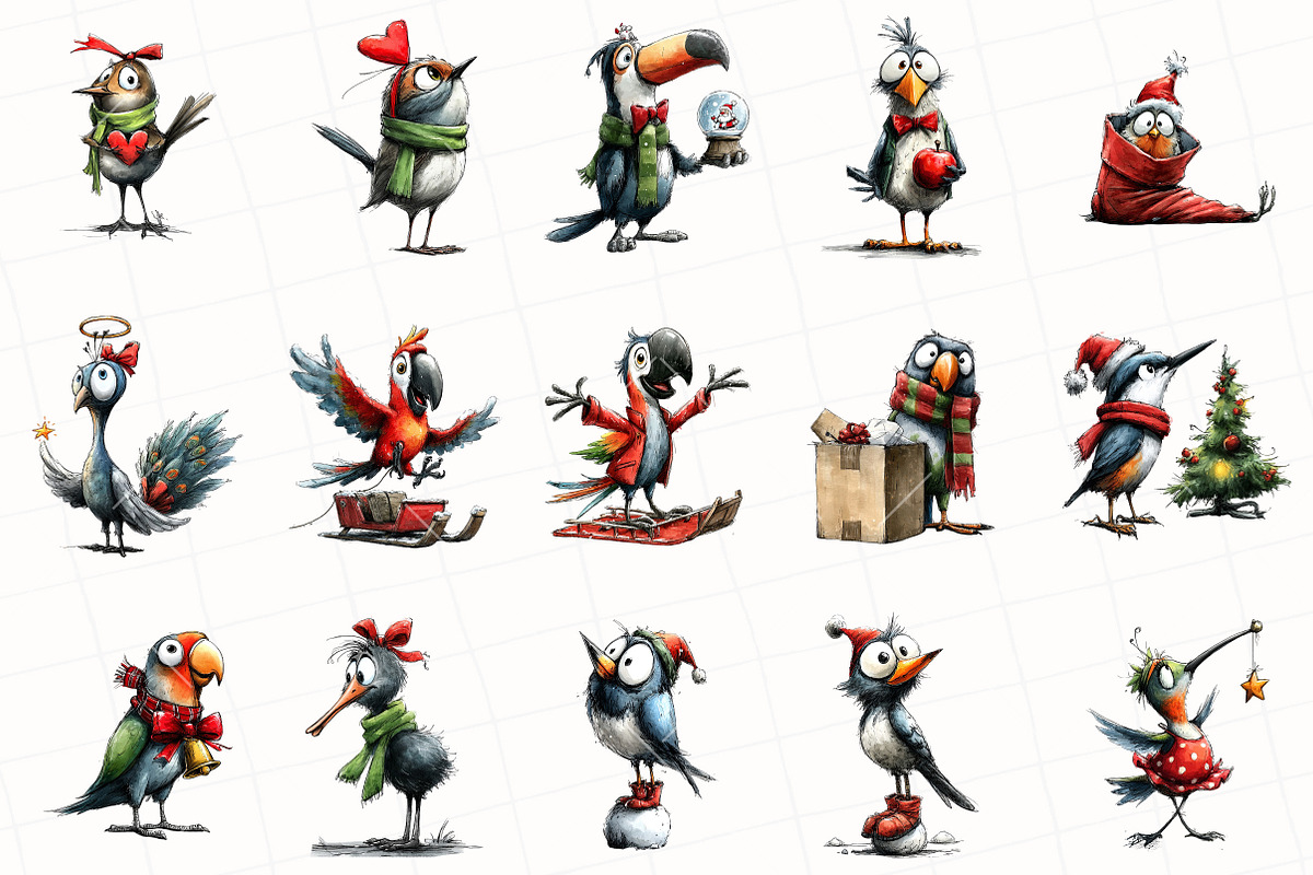 Quirky Christmas Birds Clipart, an Illustration by OK Design (Photo 3 of 6)