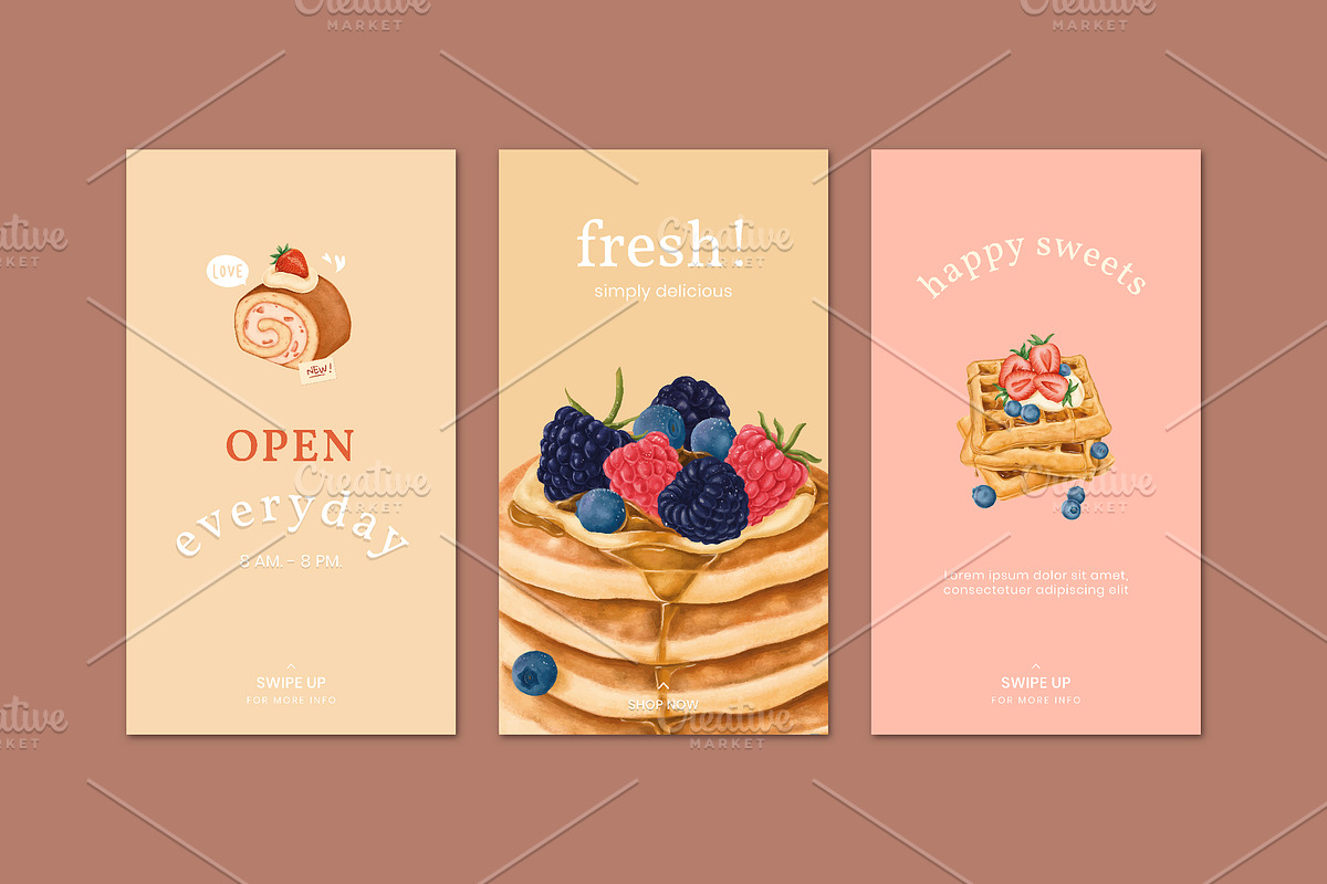 Happy sweets bakery template set, a Social Media Template by rawpixel