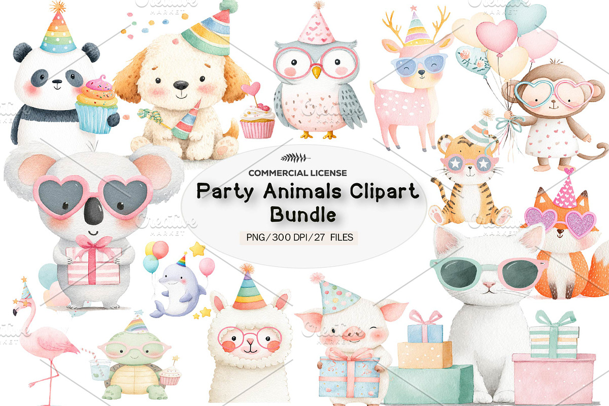 Party Animals Clipart, a Seasonal Illustration by CreationArt (Photo 1 of 4)