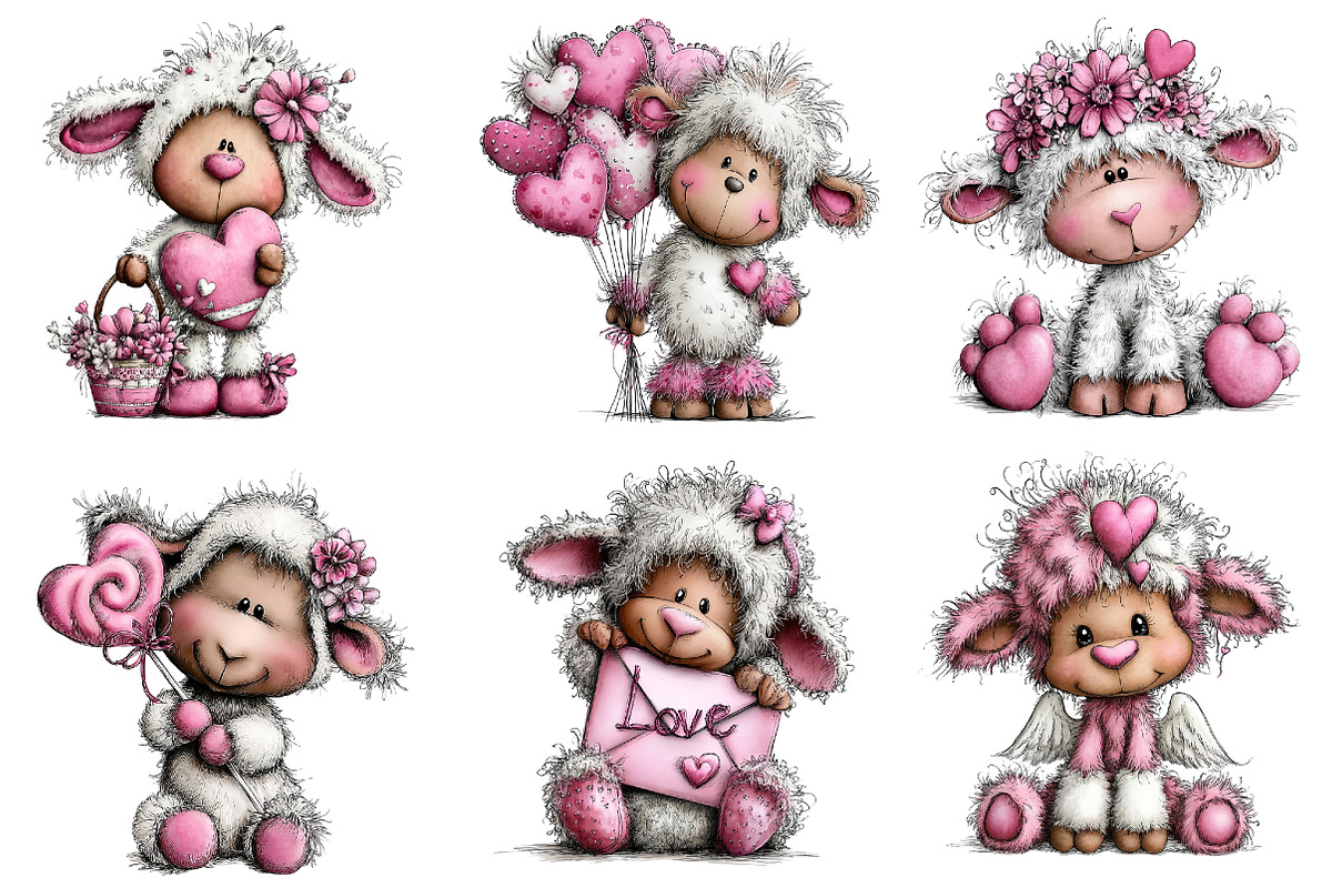 Valentine's Whimsical Lambs Clipart, an Illustration by Dream Creation (Photo 5 of 7)