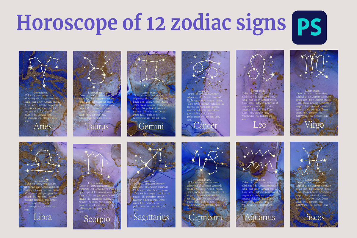 Zodiac Horoscope: 12 Signs., a Social Media Template by Digital illustration shop (Photo 2 of 4)